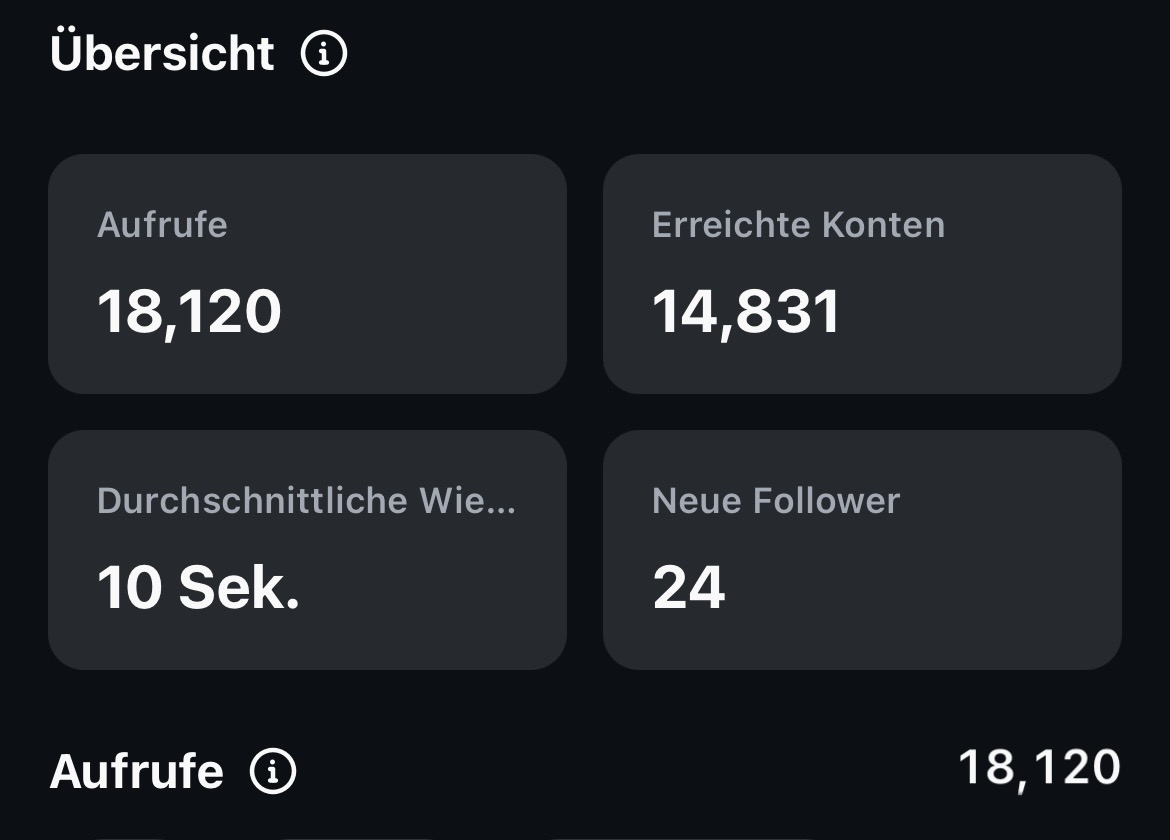 Instagram Reel: 18.1K Views, 14.8K Erreicht, 24 neue Follower